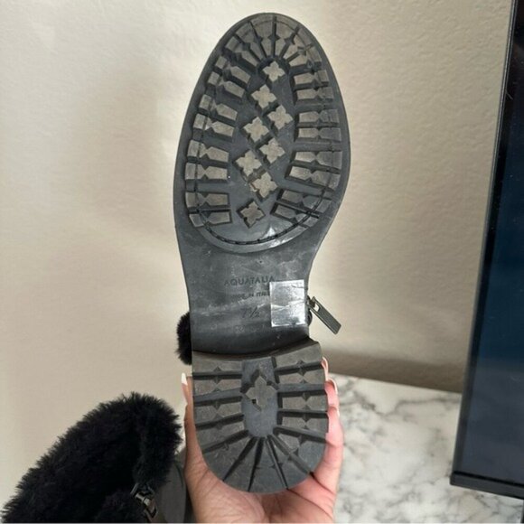 Aquatalia Onita Calf Weatherproof Black Fur-Lined Ankle Boots Size 7.5 - Picture 11 of 13